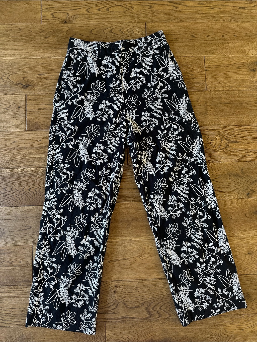 Zara Embroidered Straight Leg Pants Cotton Sz Xs